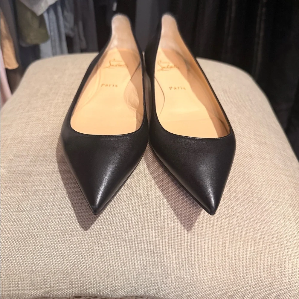 Christian Louboutin Black Pointed Toe Flats Red Sole bottom Size 39 leather - Picture 3 of 11